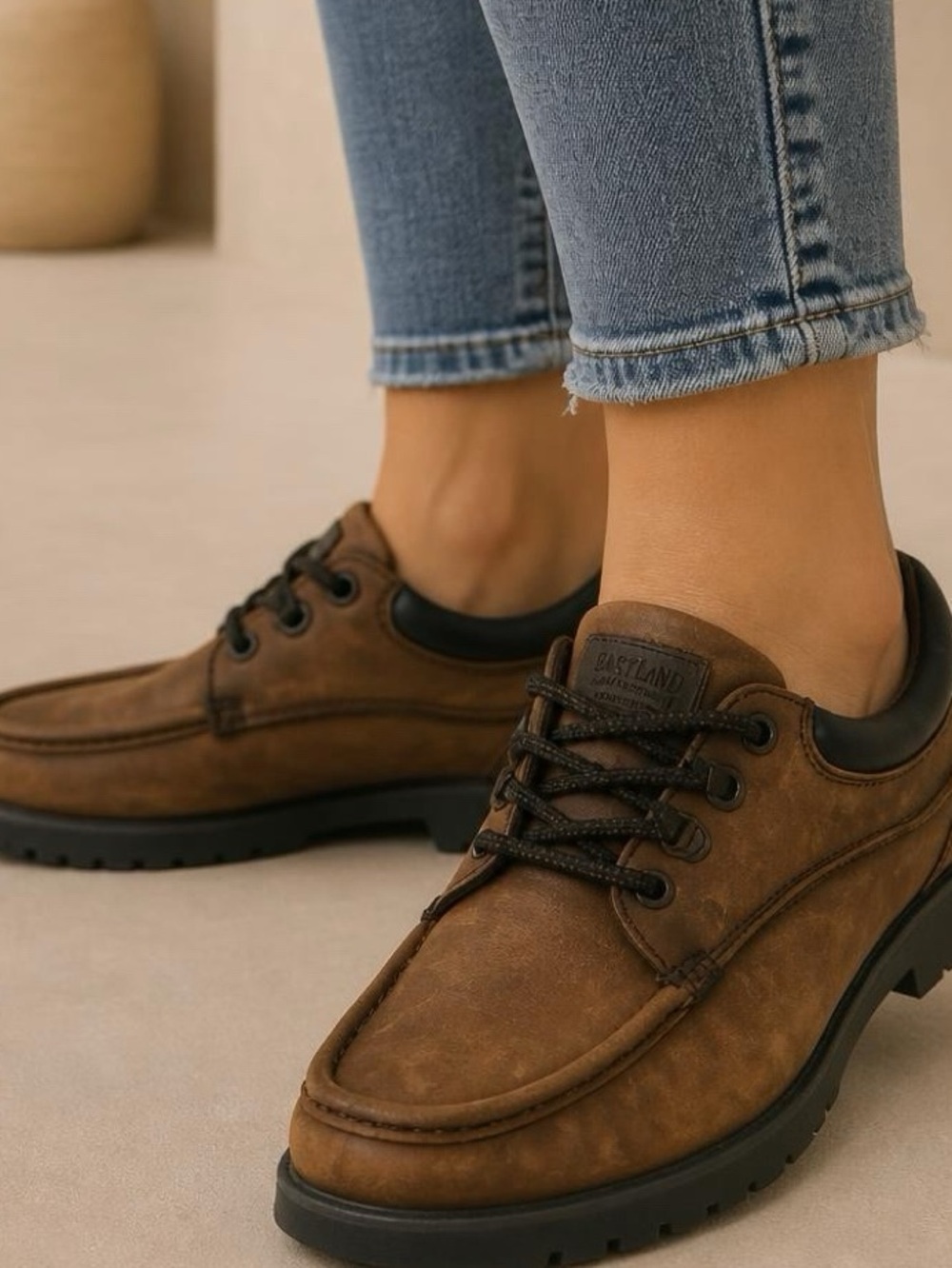 Natural Sport Brown Leather Lace-Up Boat Loafer